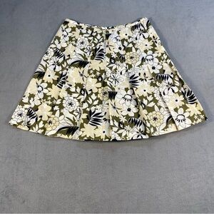 Geoffrey Beene Women’s Cream & Olive Floral Cotton Pleated Skirt, Side Zipper,12